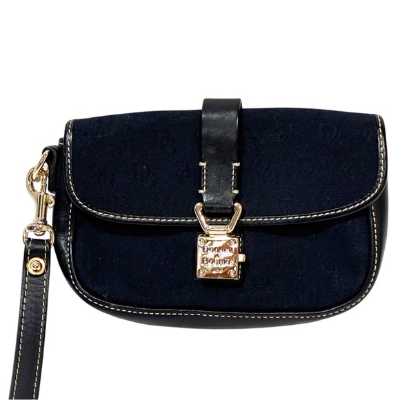 Dooney & Bourke Handbags - Dooney & Bourke Black Canvas Signature  Flap Pouch Wristlet Black‎